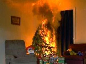 christmas tree on fire